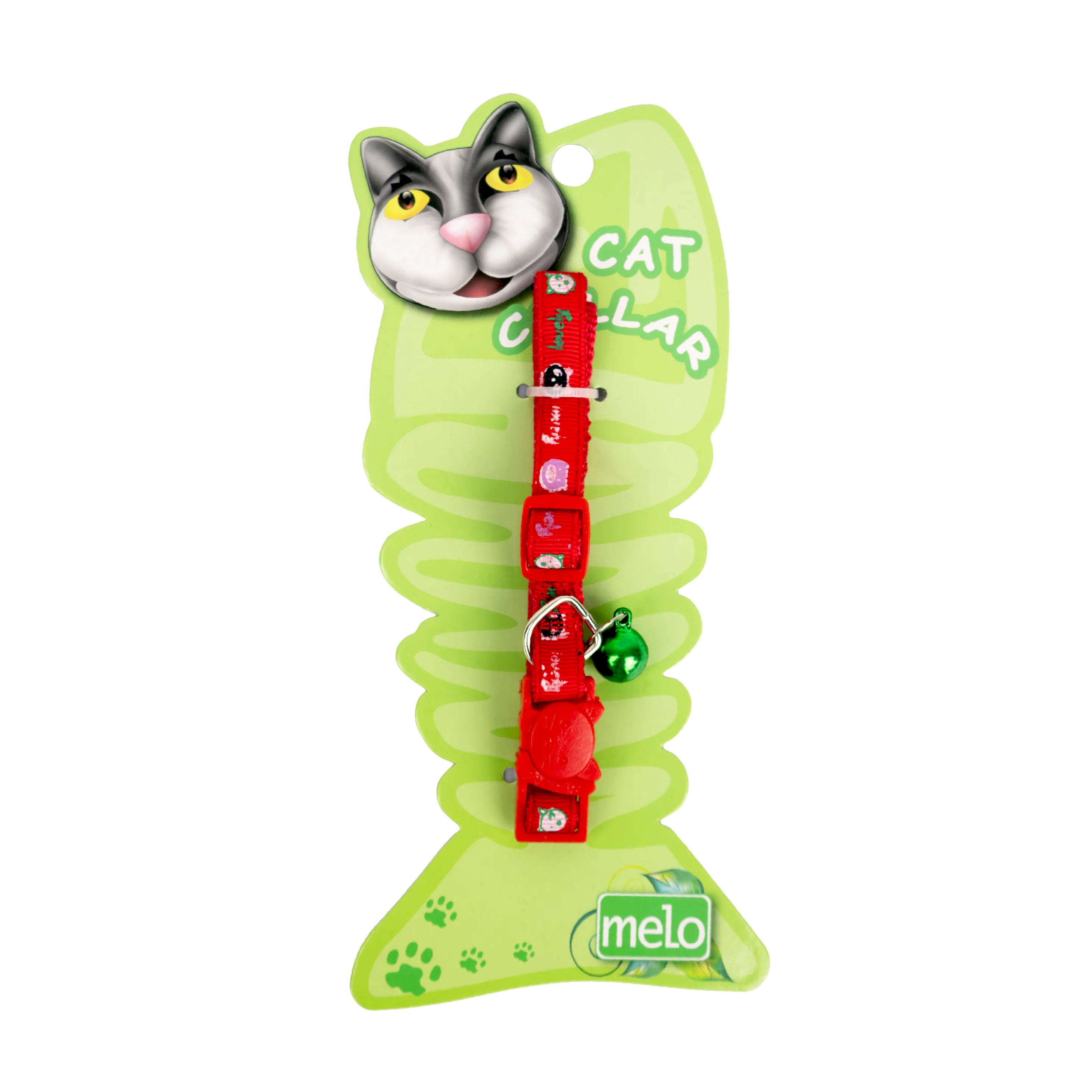 Collar Rojo Para Gato Con Campana Verde