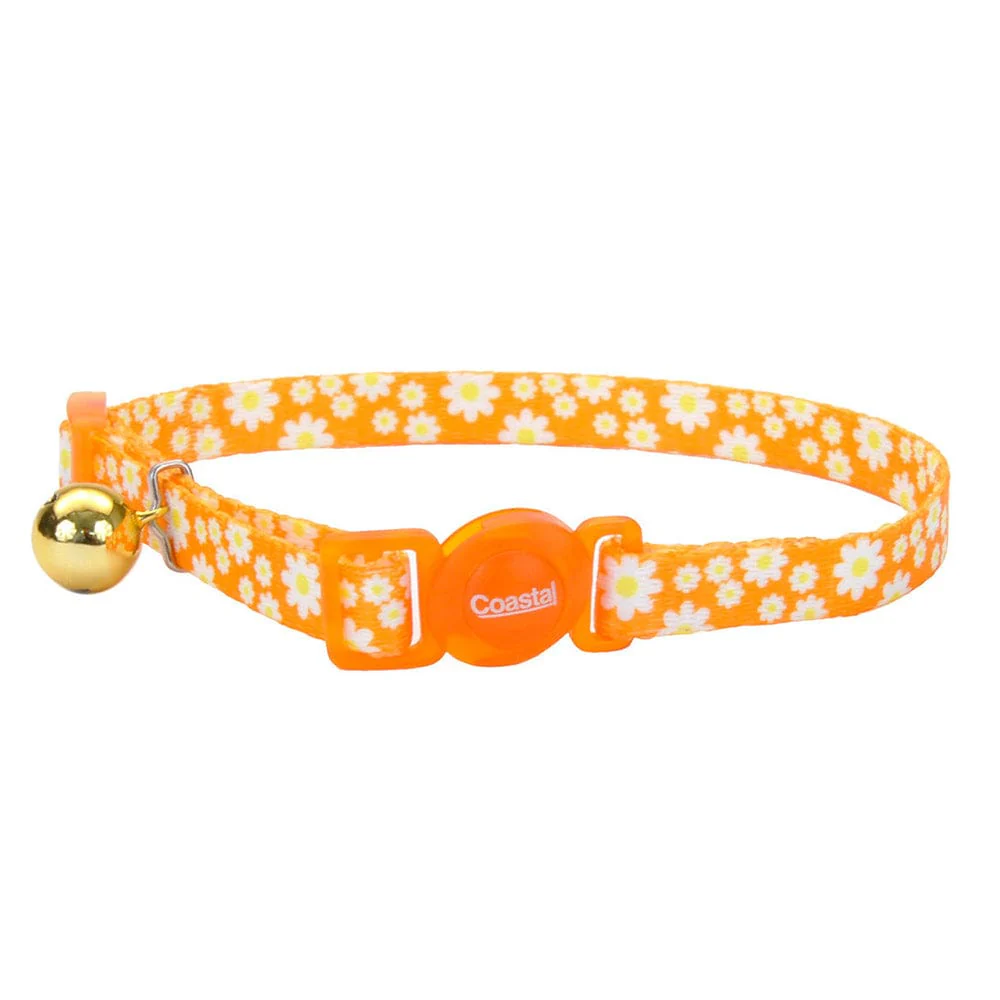 Collar para Gato de Color Naranja con Diseño de Florecitas